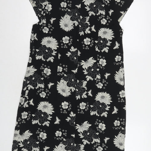 Wallis Womens Black Floral Polyester A-Line Size 12 Round Neck Zip