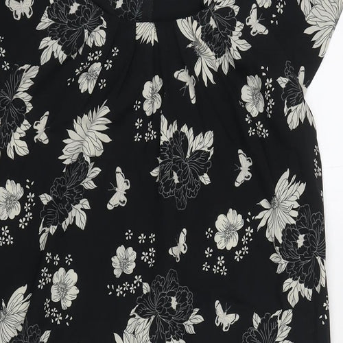 Wallis Womens Black Floral Polyester A-Line Size 12 Round Neck Zip