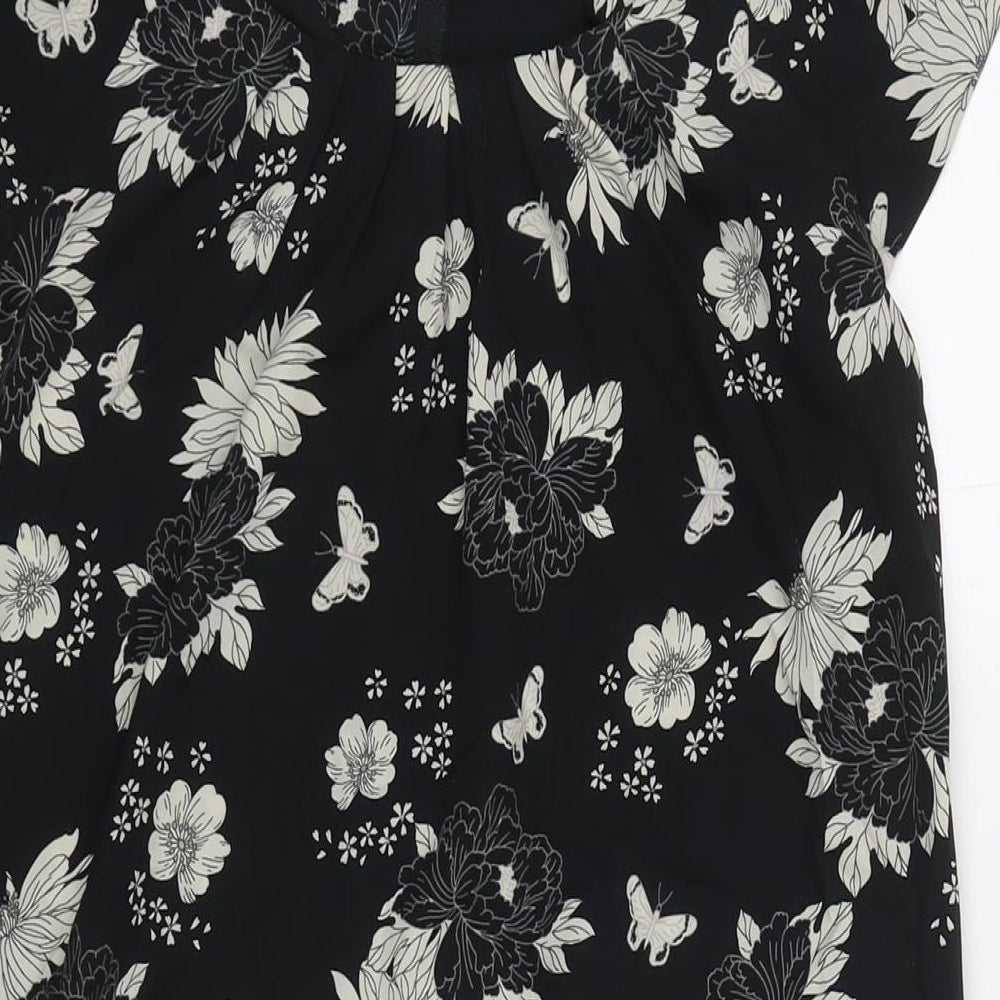 Wallis Womens Black Floral Polyester A-Line Size 12 Round Neck Zip