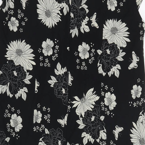 Wallis Womens Black Floral Polyester A-Line Size 12 Round Neck Zip