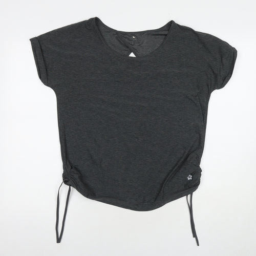 Tuff Womens Grey Polyester Basic T-Shirt Size M Round Neck Pullover