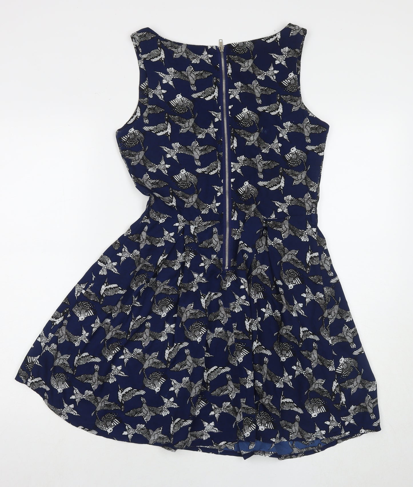 Mela London Womens Blue Geometric Polyester Tank Dress Size 10 Round Neck Pullover - Birds