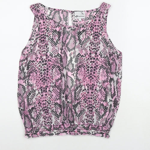 Internacionale Womens Pink Animal Print Polyester Basic Tank Size 10 Round Neck