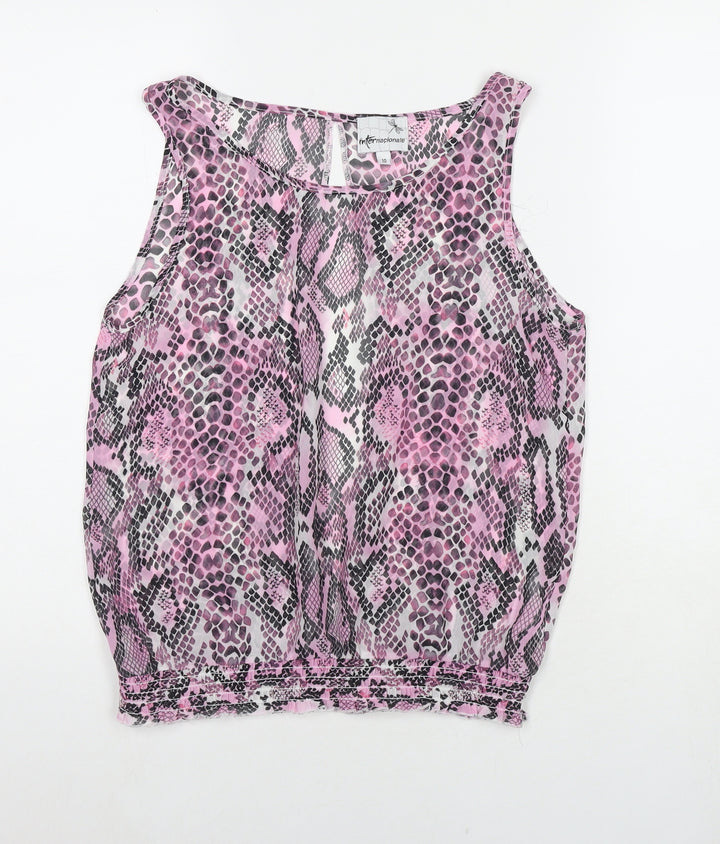 Internacionale Womens Pink Animal Print Polyester Basic Tank Size 10 Round Neck