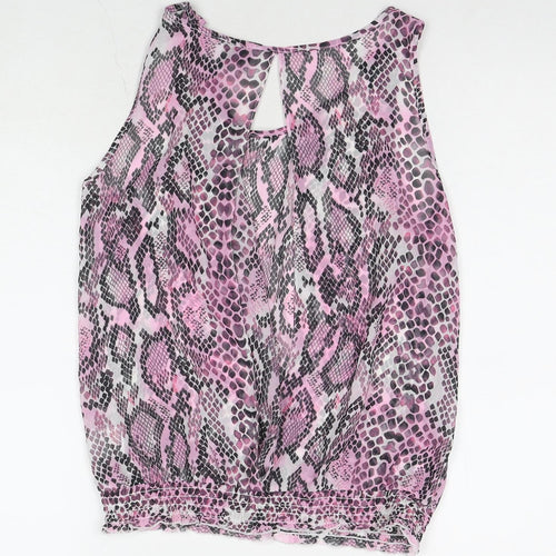 Internacionale Womens Pink Animal Print Polyester Basic Tank Size 10 Round Neck