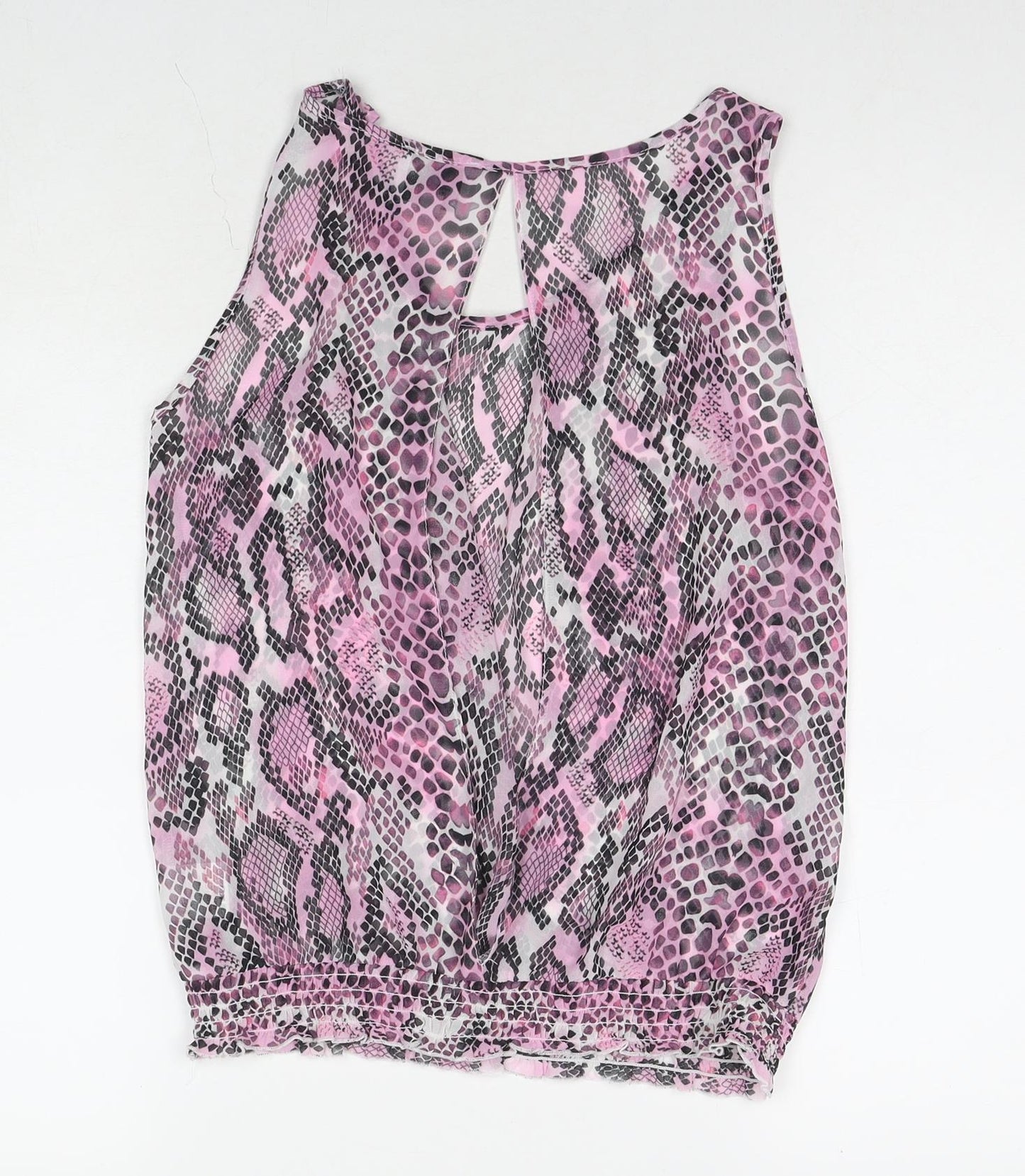 Internacionale Womens Pink Animal Print Polyester Basic Tank Size 10 Round Neck