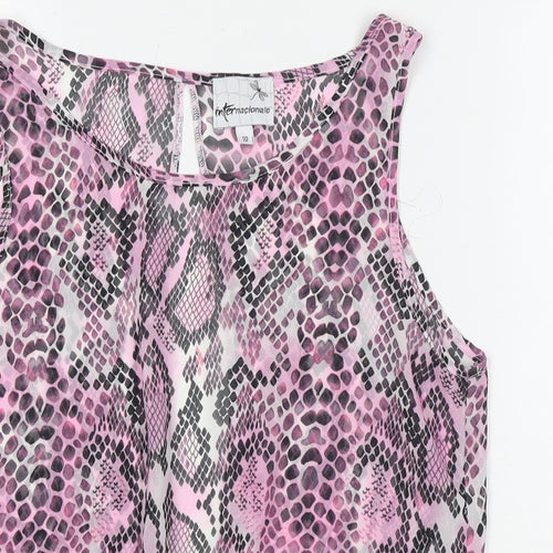 Internacionale Womens Pink Animal Print Polyester Basic Tank Size 10 Round Neck
