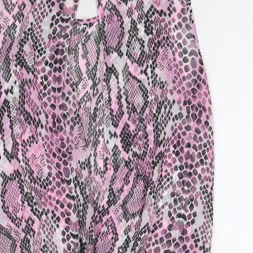 Internacionale Womens Pink Animal Print Polyester Basic Tank Size 10 Round Neck