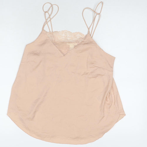 H&M Womens Beige Polyester Basic Tank Size 14 Round Neck