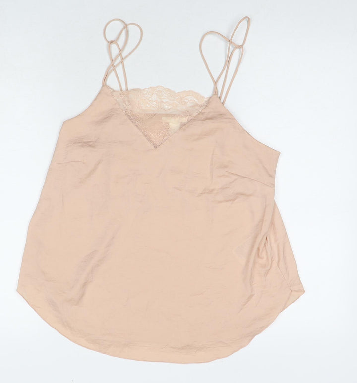 H&M Womens Beige Polyester Basic Tank Size 14 Round Neck