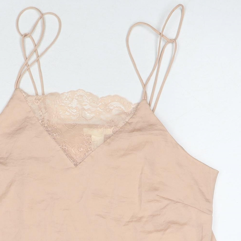 H&M Womens Beige Polyester Basic Tank Size 14 Round Neck