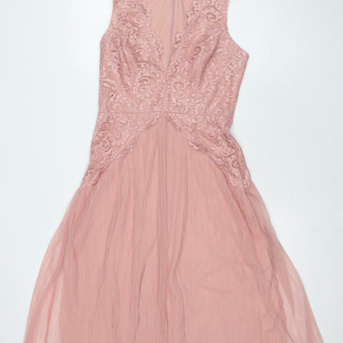 ASOS Womens Pink Polyester A-Line Size 12 V-Neck Zip