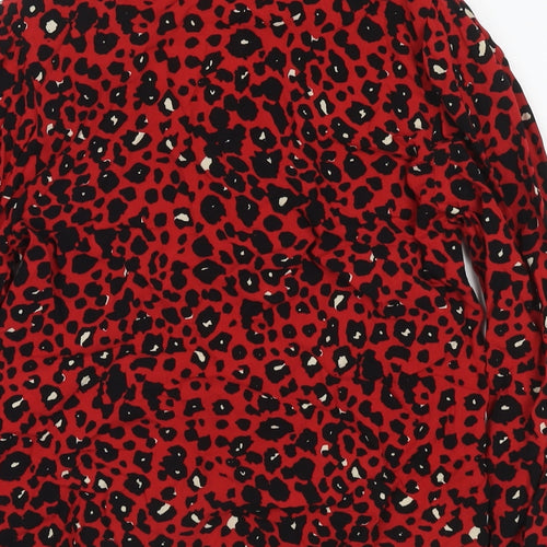 New Look Womens Red Animal Print Viscose Basic Button-Up Size 8 Collared