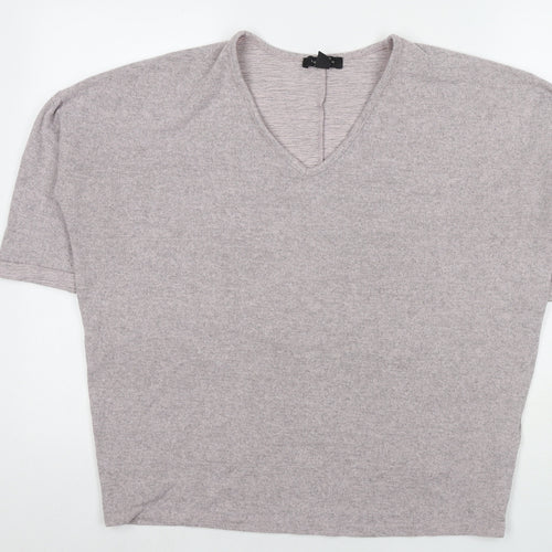 New Look Womens Grey Polyester Basic T-Shirt Size M V-Neck