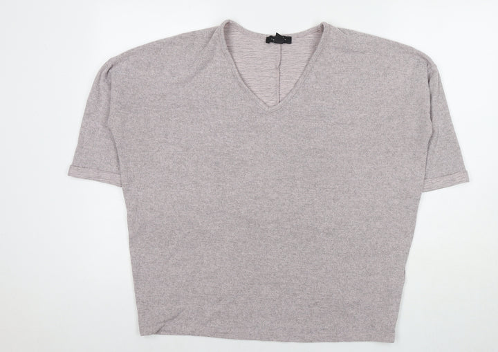 New Look Womens Grey Polyester Basic T-Shirt Size M V-Neck