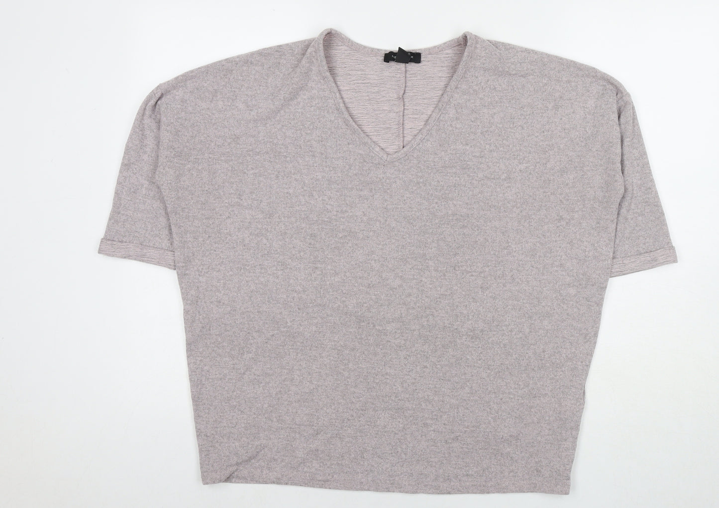 New Look Womens Grey Polyester Basic T-Shirt Size M V-Neck