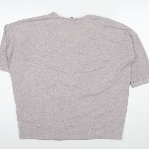 New Look Womens Grey Polyester Basic T-Shirt Size M V-Neck