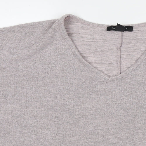 New Look Womens Grey Polyester Basic T-Shirt Size M V-Neck