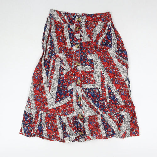 NEXT Womens Red Floral Cotton A-Line Skirt Size 6 Button