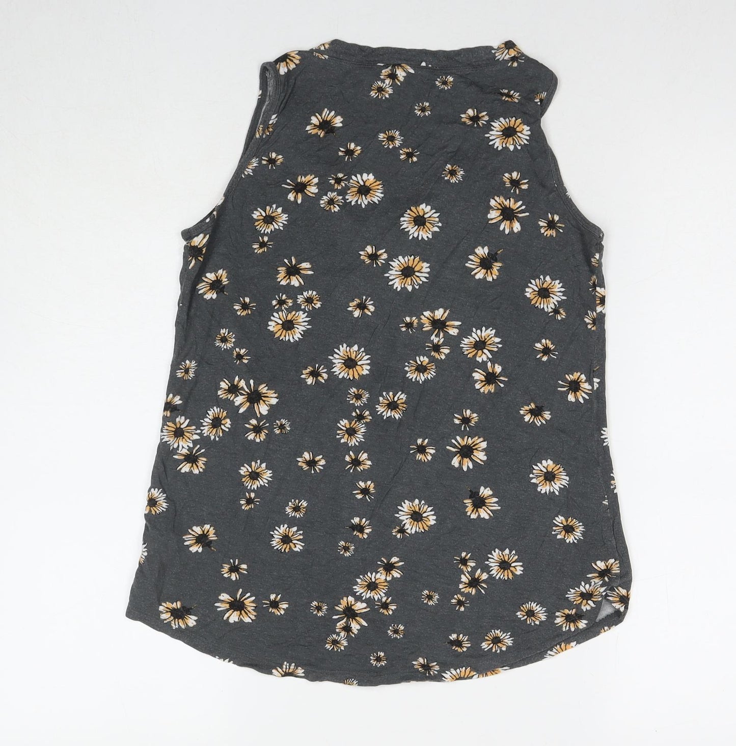 24/7 Womens Grey Floral Viscose Basic Tank Size XS Round Neck
