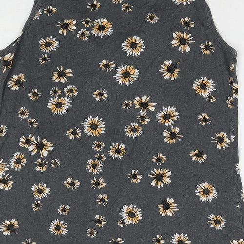 24/7 Womens Grey Floral Viscose Basic Tank Size XS Round Neck