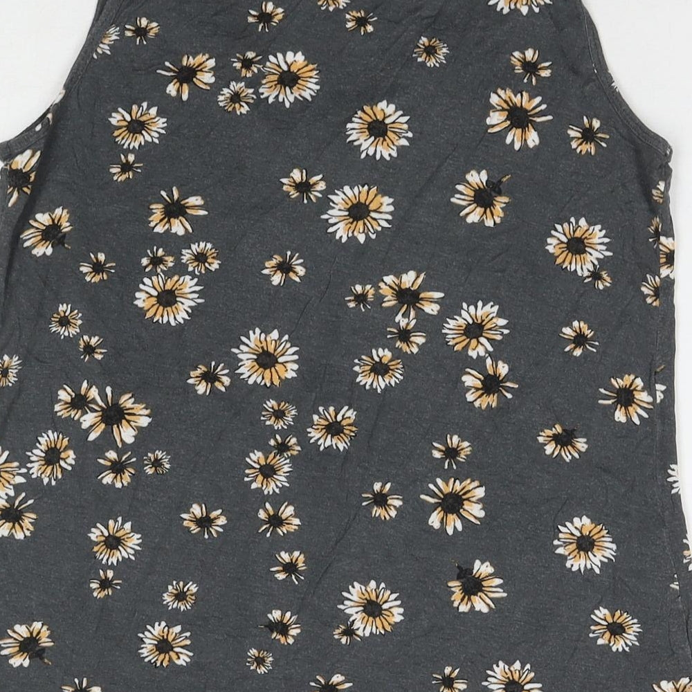 24/7 Womens Grey Floral Viscose Basic Tank Size XS Round Neck