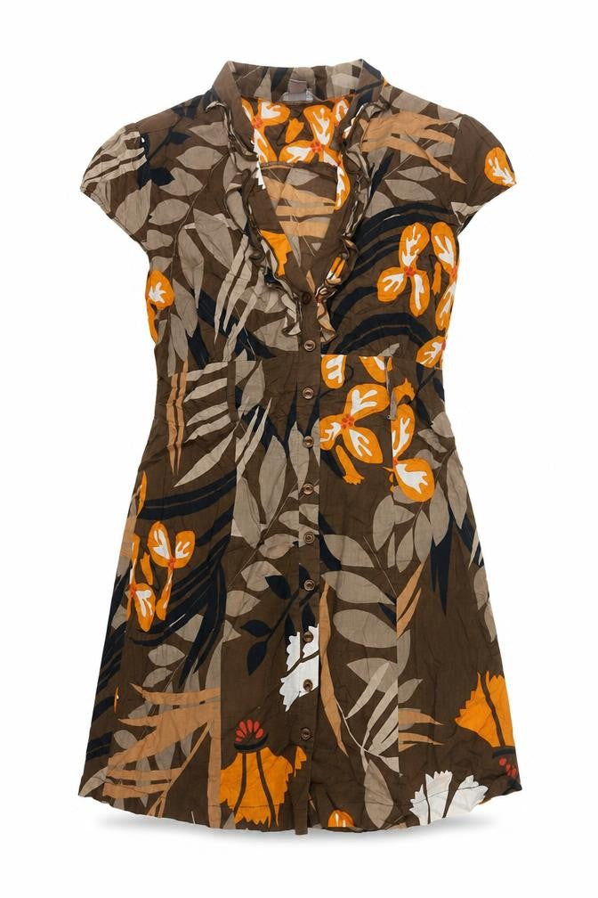 Philip Russel Womens Brown Cotton A-Line Size L V-Neck Zip