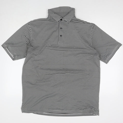 Woodworm Mens Black Striped Polyester Polo Size L Collared Pullover