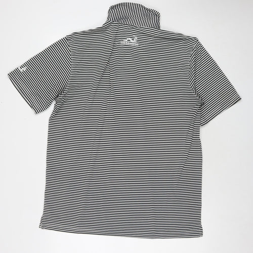 Woodworm Mens Black Striped Polyester Polo Size L Collared Pullover