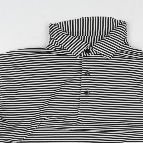 Woodworm Mens Black Striped Polyester Polo Size L Collared Pullover