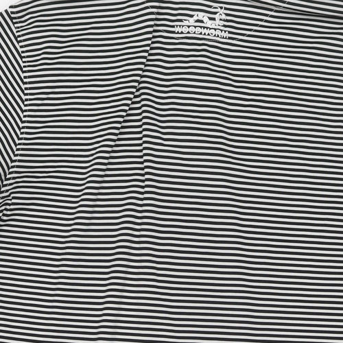 Woodworm Mens Black Striped Polyester Polo Size L Collared Pullover