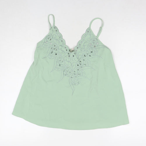 Capsule Womens Green Polyester Basic Tank Size M Round Neck