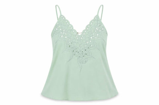 Front view of Capsule women’s green polyester basic tank, size M, round neck