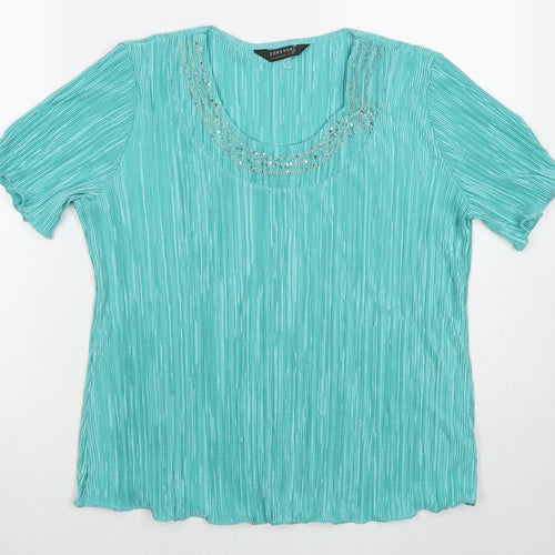 Forever Womens Blue Polyester Basic Blouse Size L Round Neck
