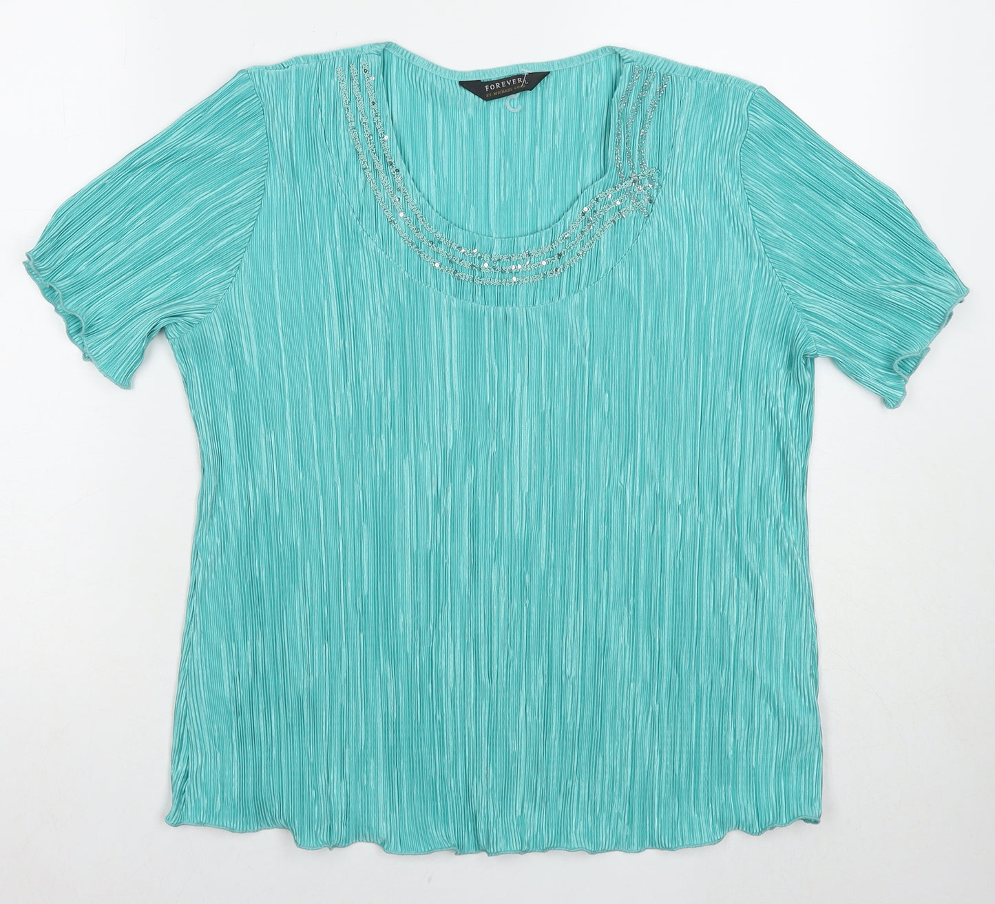 Forever Womens Blue Polyester Basic Blouse Size L Round Neck