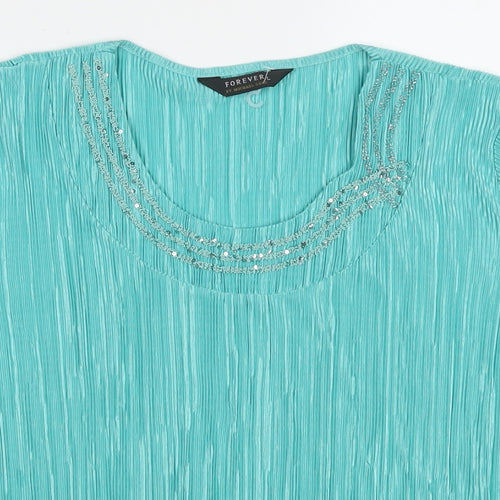 Forever Womens Blue Polyester Basic Blouse Size L Round Neck