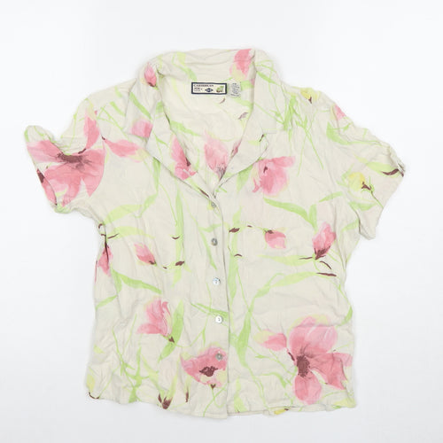 Caribbean Joe Womens Multicoloured Floral Silk Basic Button-Up Size M Collared