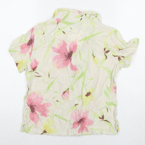 Caribbean Joe Womens Multicoloured Floral Silk Basic Button-Up Size M Collared