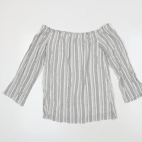 Sosandsar Womens Multicoloured Striped Polyester Blend Tunic Blouse Size 10 Off the Shoulder