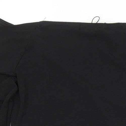 PRETTYLITTLETHING Womens Black Herringbone Polyester Cropped T-Shirt Size 6 Sweetheart