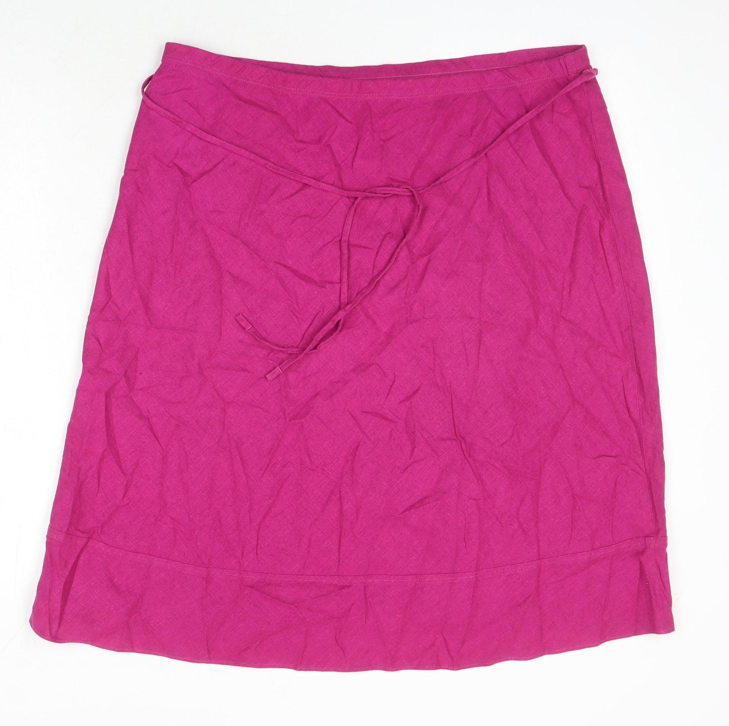 M&S Womens Pink Linen A-Line Skirt Size 16 Zip