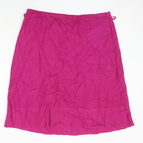 M&S Womens Pink Linen A-Line Skirt Size 16 Zip