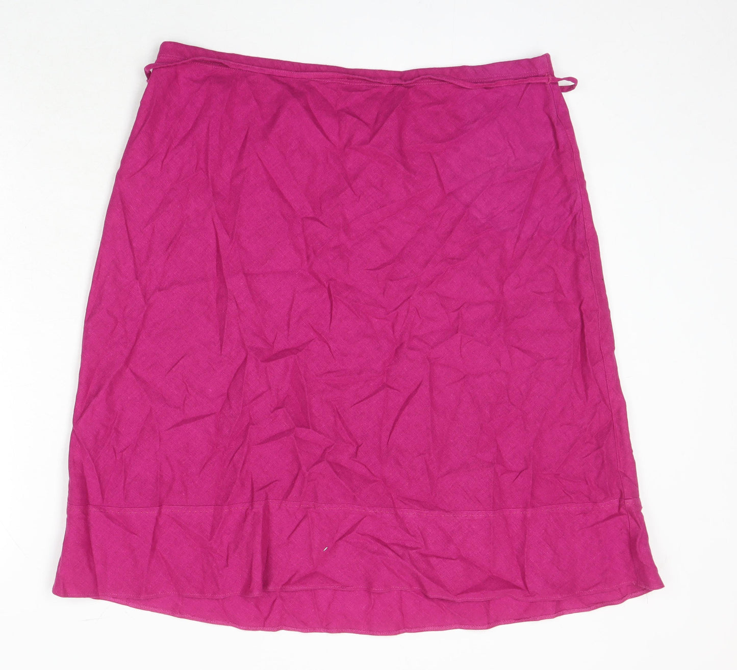 M&S Womens Pink Linen A-Line Skirt Size 16 Zip