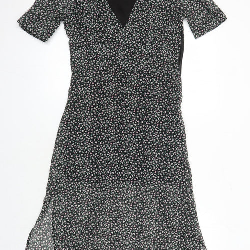 H&M Womens Multicoloured Floral Polyester Blend A-Line Size 10 V-Neck - Side spits