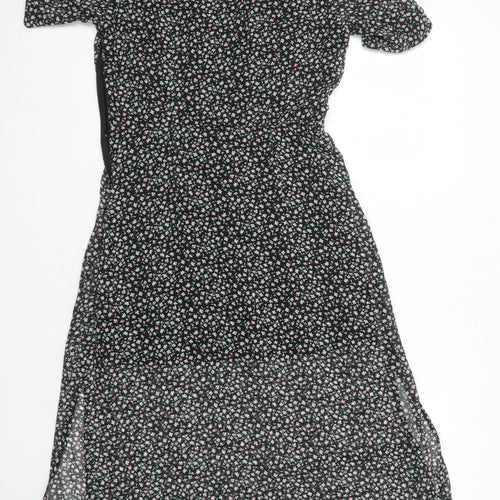 H&M Womens Multicoloured Floral Polyester Blend A-Line Size 10 V-Neck - Side spits