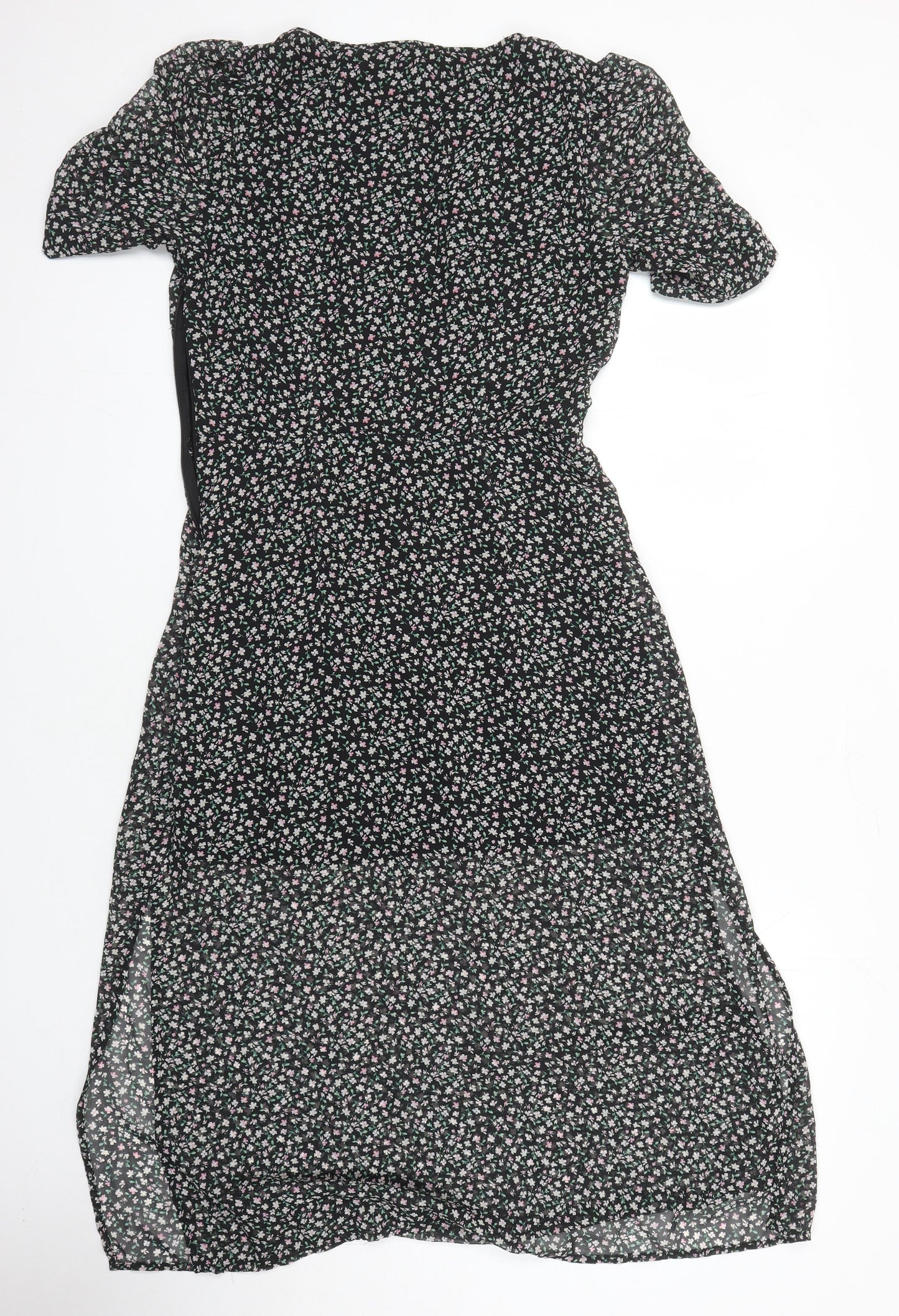 H&M Womens Multicoloured Floral Polyester Blend A-Line Size 10 V-Neck - Side spits