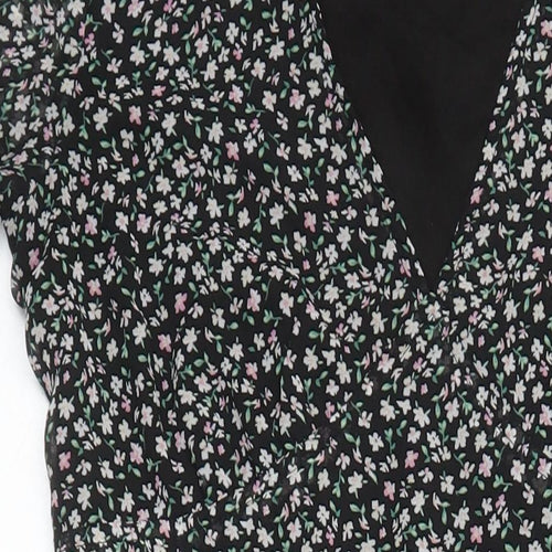 H&M Womens Multicoloured Floral Polyester Blend A-Line Size 10 V-Neck - Side spits