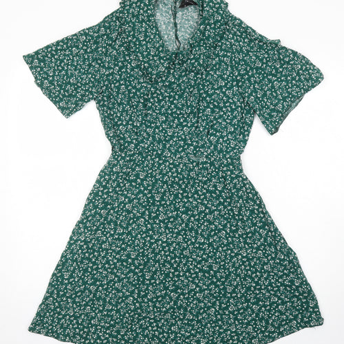 New Look Womens Ivory Floral Viscose A-Line Size 12 Collared