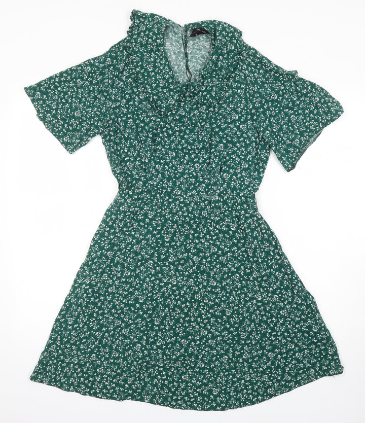 New Look Womens Ivory Floral Viscose A-Line Size 12 Collared