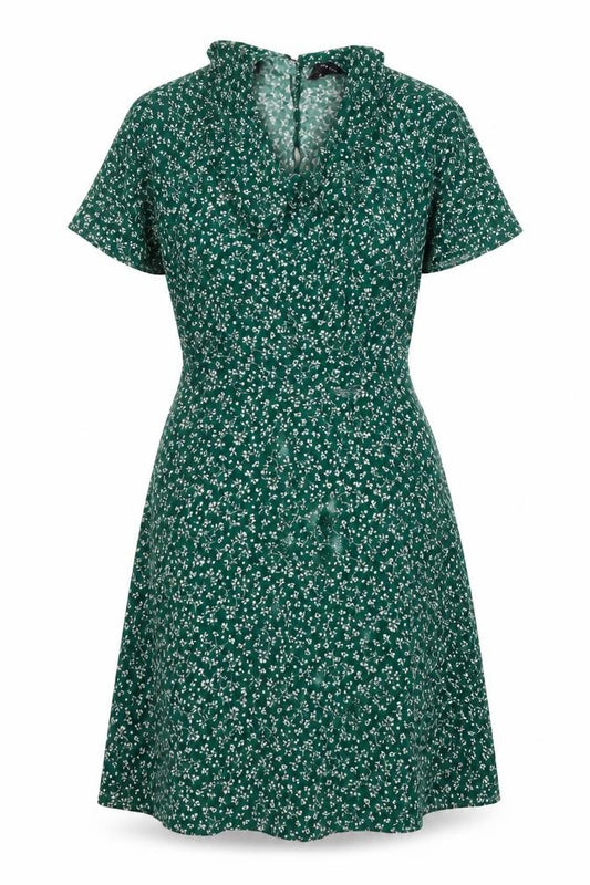 Front view of New Look women’s ivory floral viscose a-line, size UK 12, collared